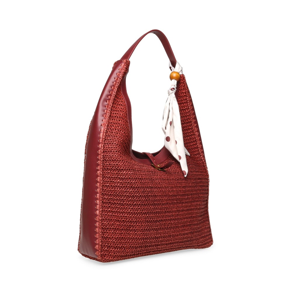Steve Madden Straw Rafia Hobo Shoulder Bag Purse Fauc Leather Scarf Accent NEW